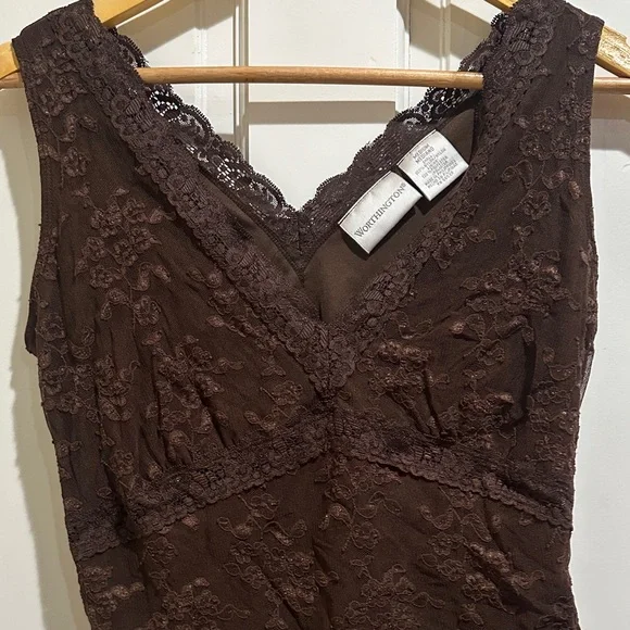 Worthington Brown Lace V-Neck Top - Picture 4 of 4